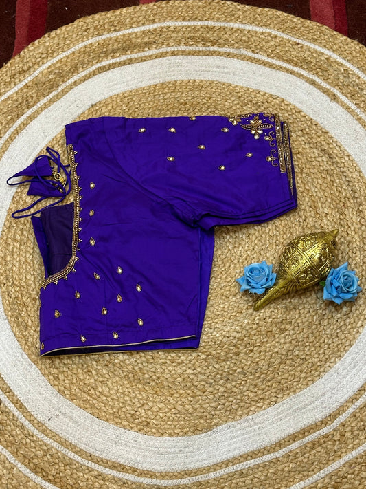 46” Size 16 Aari Worked Sari Blouse Indian Saree Top Silk Purple B188