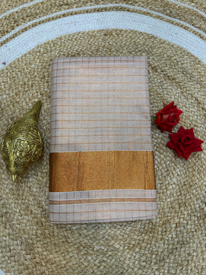 Kerala checkered Vishu Sari Indian Onam Copper Saree C17
