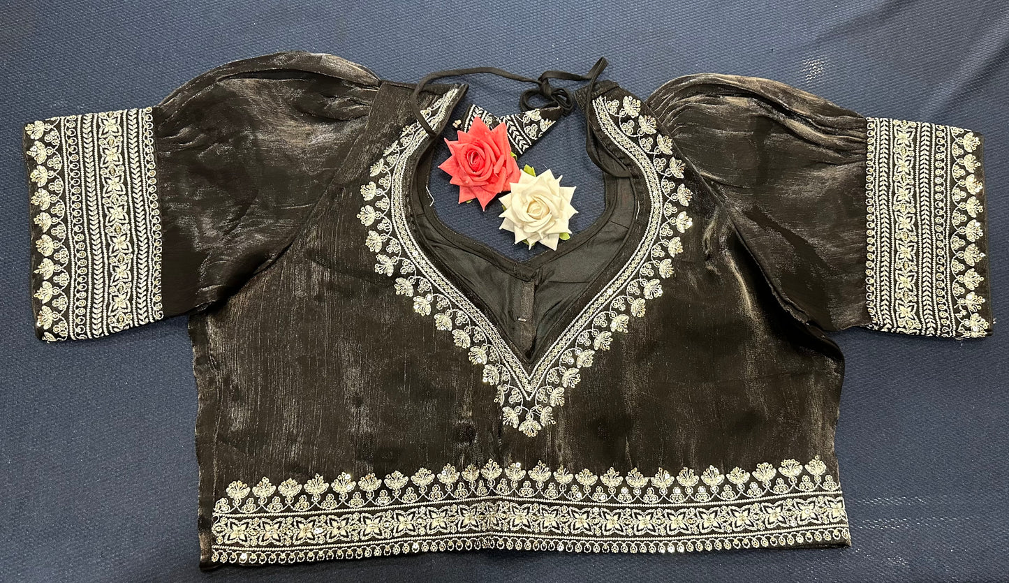 Navy Blue Sari Blouse Indian Saree Top Worked Choli B425