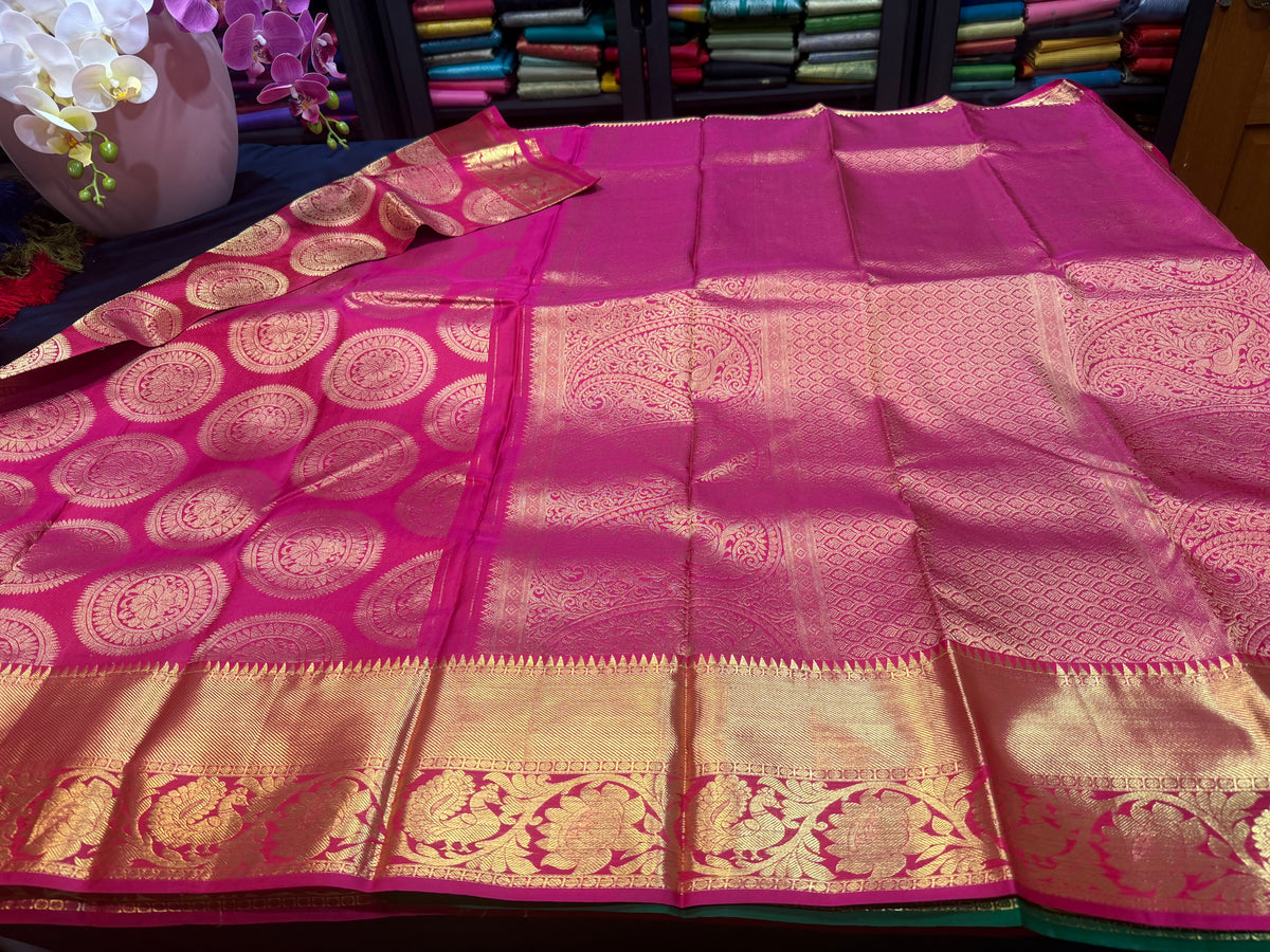 Bridal Kanchipuram Pure Silk Saree Kanjivaram handloom Pink Sari SPK466