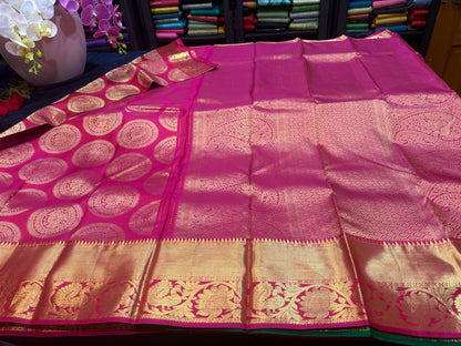 Bridal Kanchipuram Pure Silk Saree Kanjivaram handloom Pink Sari SPK466