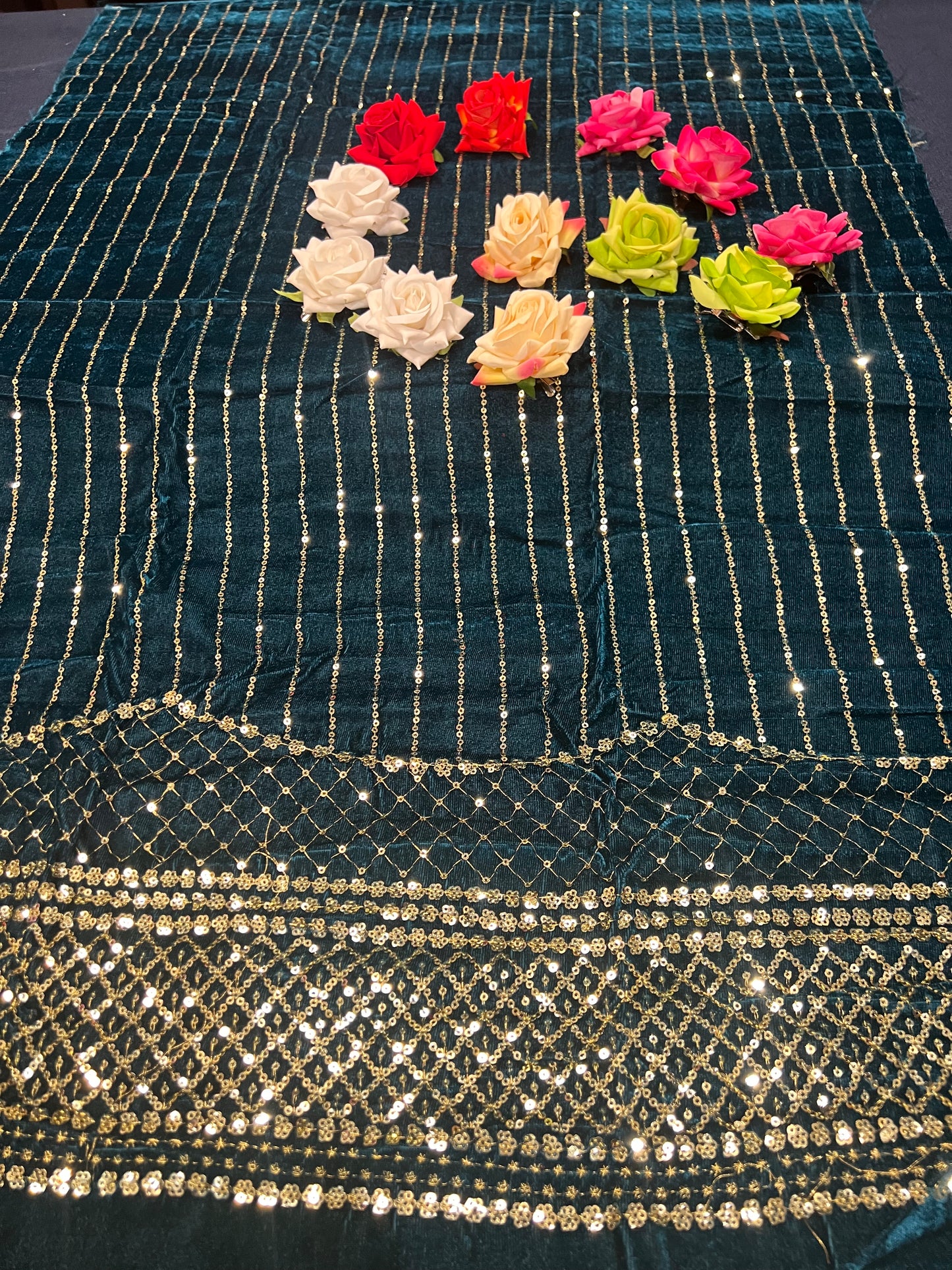 Velvet Blouse material 1m Teal blue/ green M1