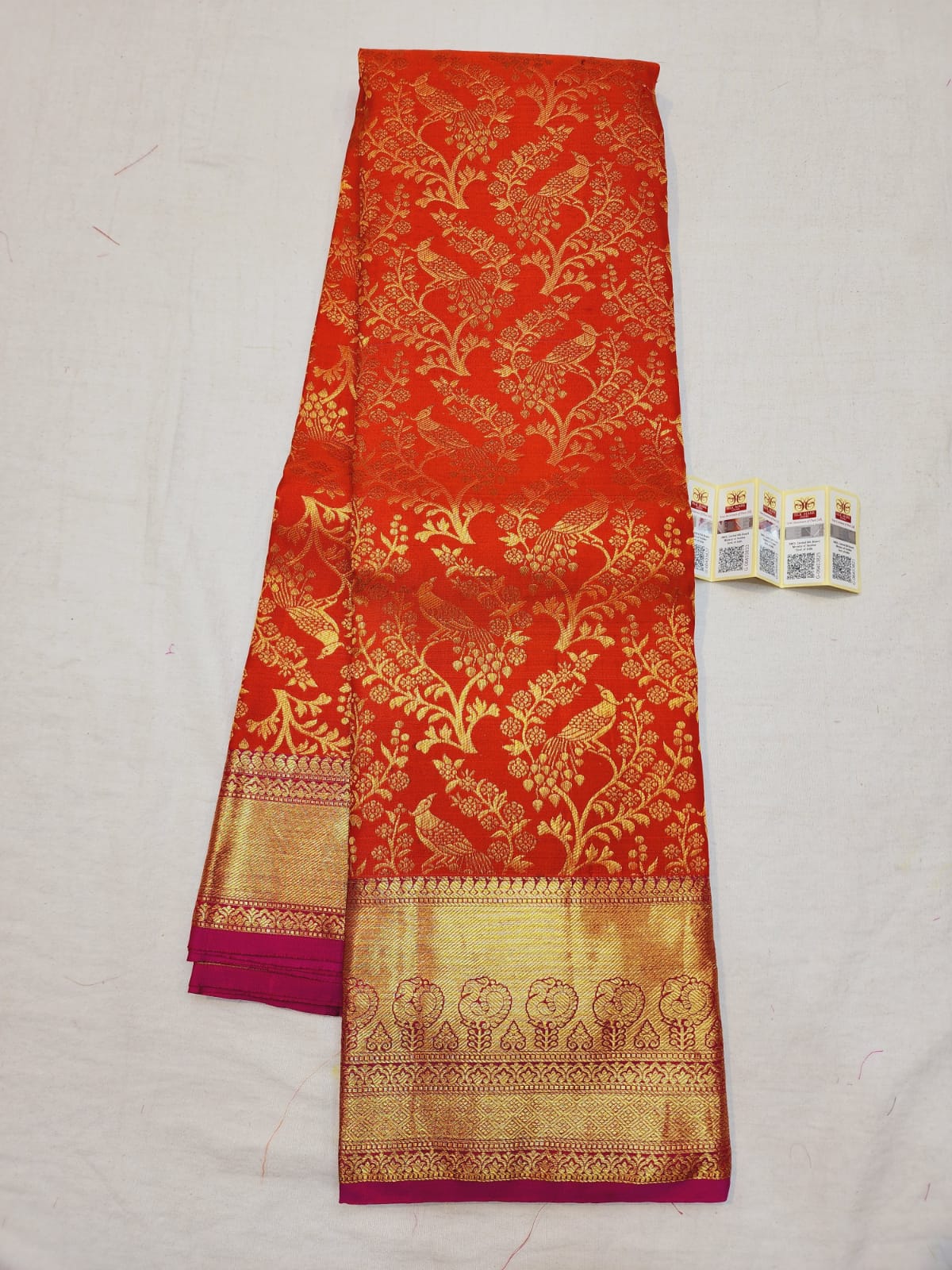 Kanchipuram Korvai Bridal Pure Silk Saree with Gold Zari Orange & Pink Sari| SPK074