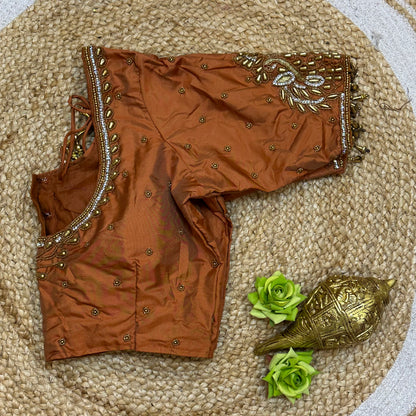 38” M Size 8 Aari Worked Sari Blouse Indian Saree Orange B309
