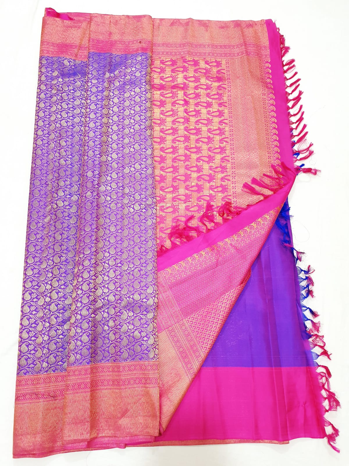 Kerala style Kanchipuram Pure Silk Purple & Pink Saree Matt Zari Kanjivaram Sari| SPK188