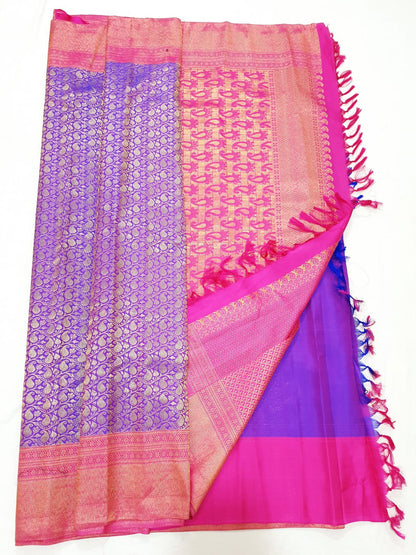Kerala style Kanchipuram Pure Silk Purple & Pink Saree Matt Zari Kanjivaram Sari| SPK188