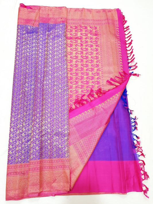 Kerala style Kanchipuram Pure Silk Purple & Pink Saree Matt Zari Kanjivaram Sari| SPK188