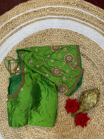 38” M Size 8 Aari Worked Sari Blouse Indian Saree Top Green B294