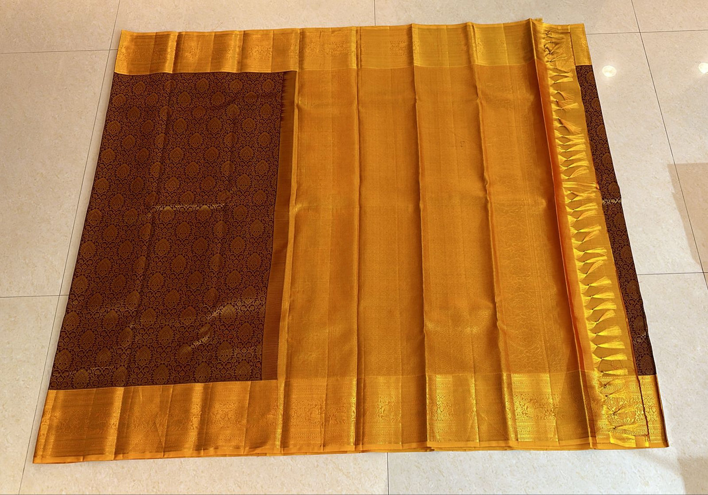 1g Gold Kanchipuram Pure Silk Saree Maroon Yellow Kanjivaram Sari| SPK177