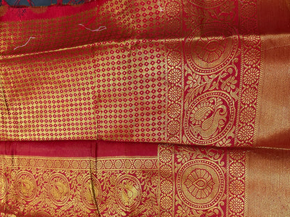 Bangalore Silk Sari Indian Fancy Saree Green & Red S67