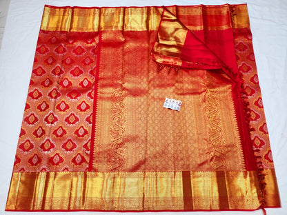 1g Gold Kanchipuram Pure Silk Saree Red Bridal Kanjivaram Sari| SPK147