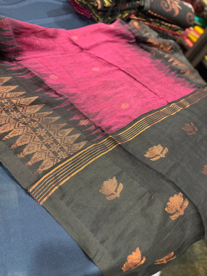 Soft Silk Cotton Linen Sari Indian Saree Copper Jari S122