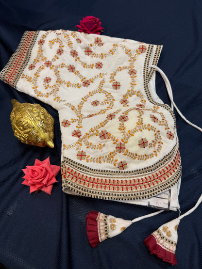 40” White Velvet Sari Blouse Indian Top Choli B1