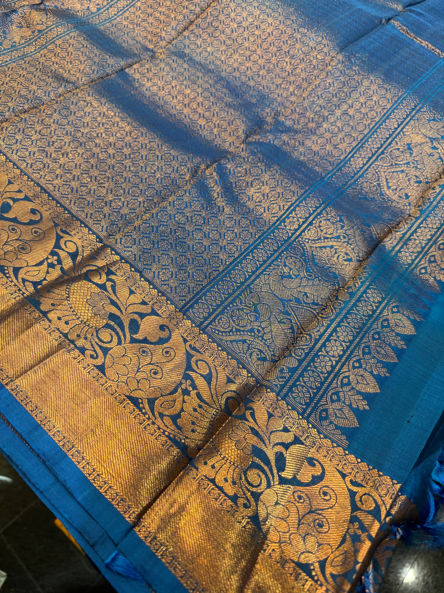 Kanchipuram Pure Silk handloom Saree Indian Kanjivaram Blue Sari SPK426