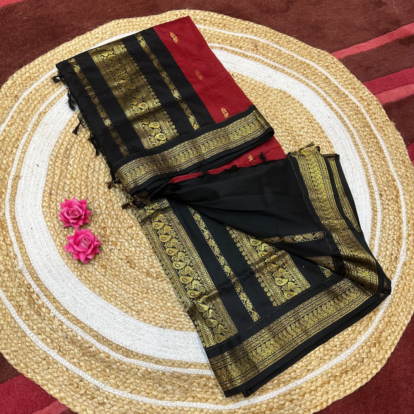 Maroon Black Kalyani Silk Cotton Traditional Sari South Indian Saree S140