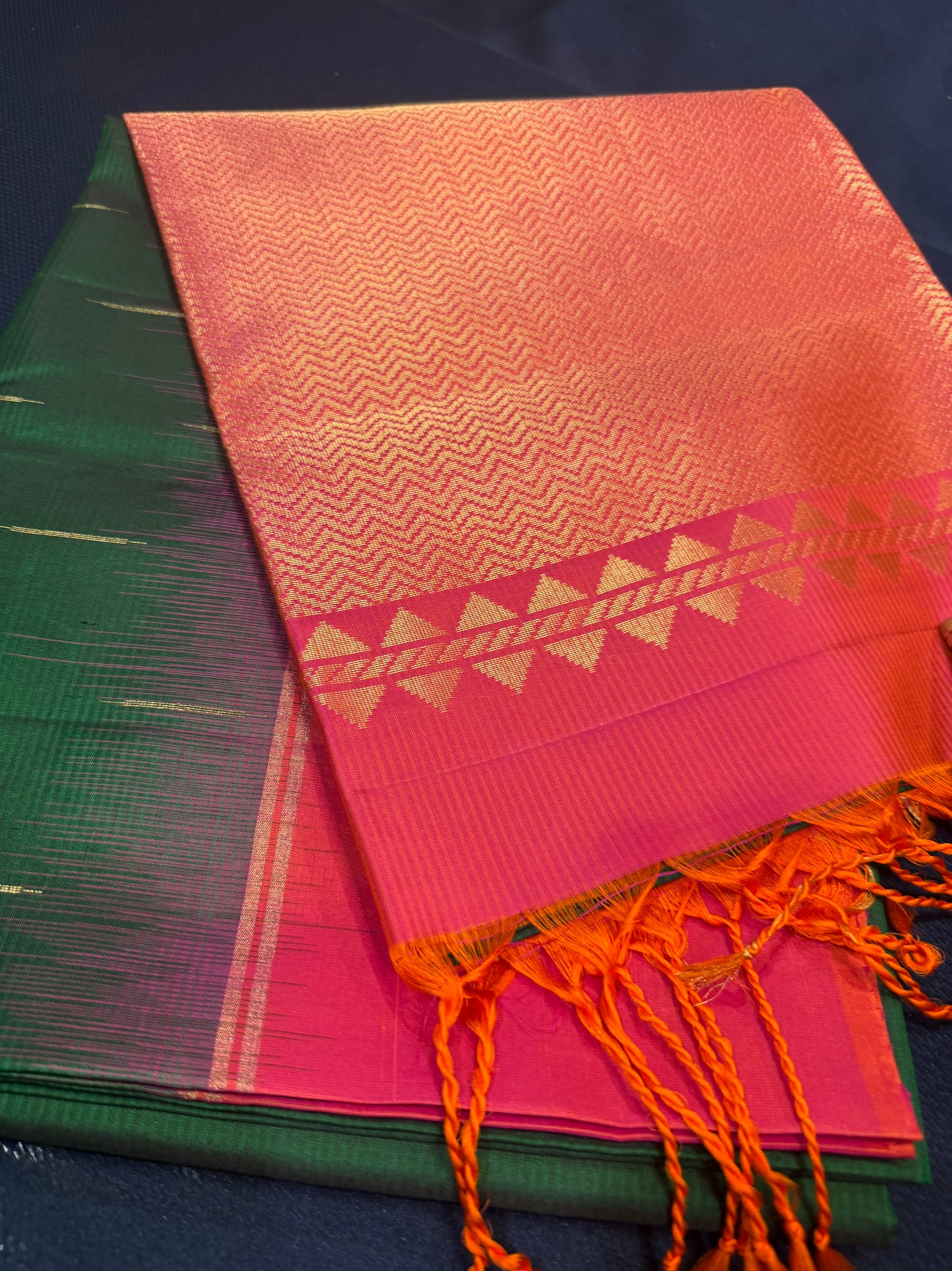 Kanchipuram Soft Silk Saree Pure Silk Sari Green Orange Colour | SS2