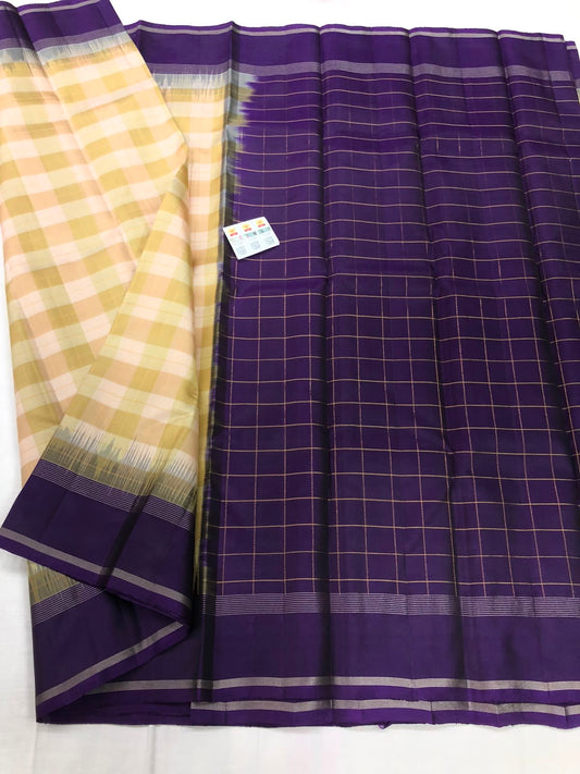 Kanchipuram Pure Silk Saree Indian Kanjivaram checkered Sari SPK358