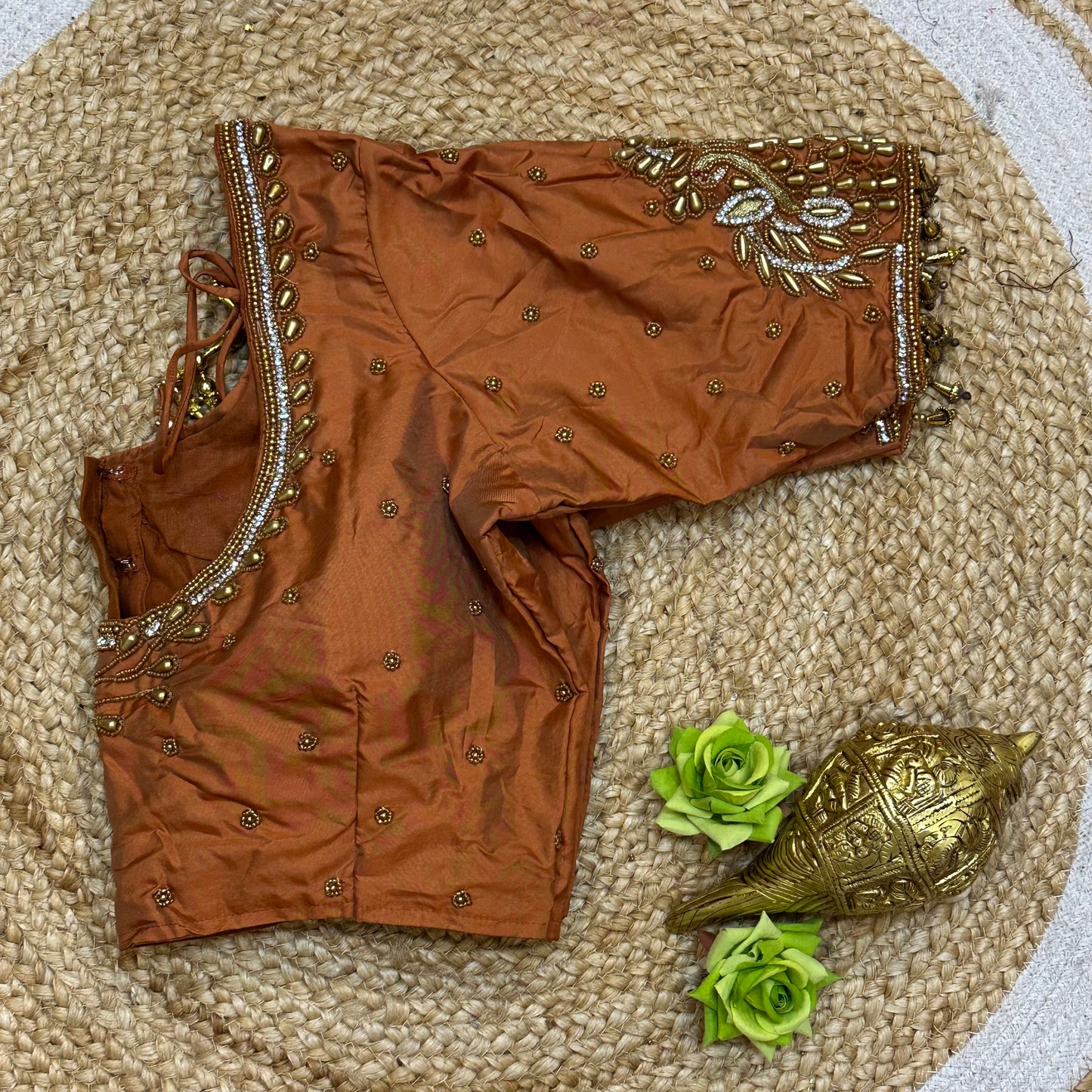 38” M Size 8 Aari Worked Sari Blouse Indian Saree Top Orange B300