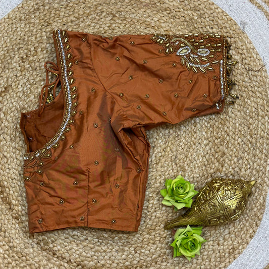 38” M Size 8 Aari Worked Sari Blouse Indian Saree Top Orange B300