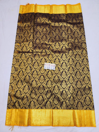 Kanchipuram Pure Silk Saree Brown & Yellow Kanjivaram Sari| SPK124