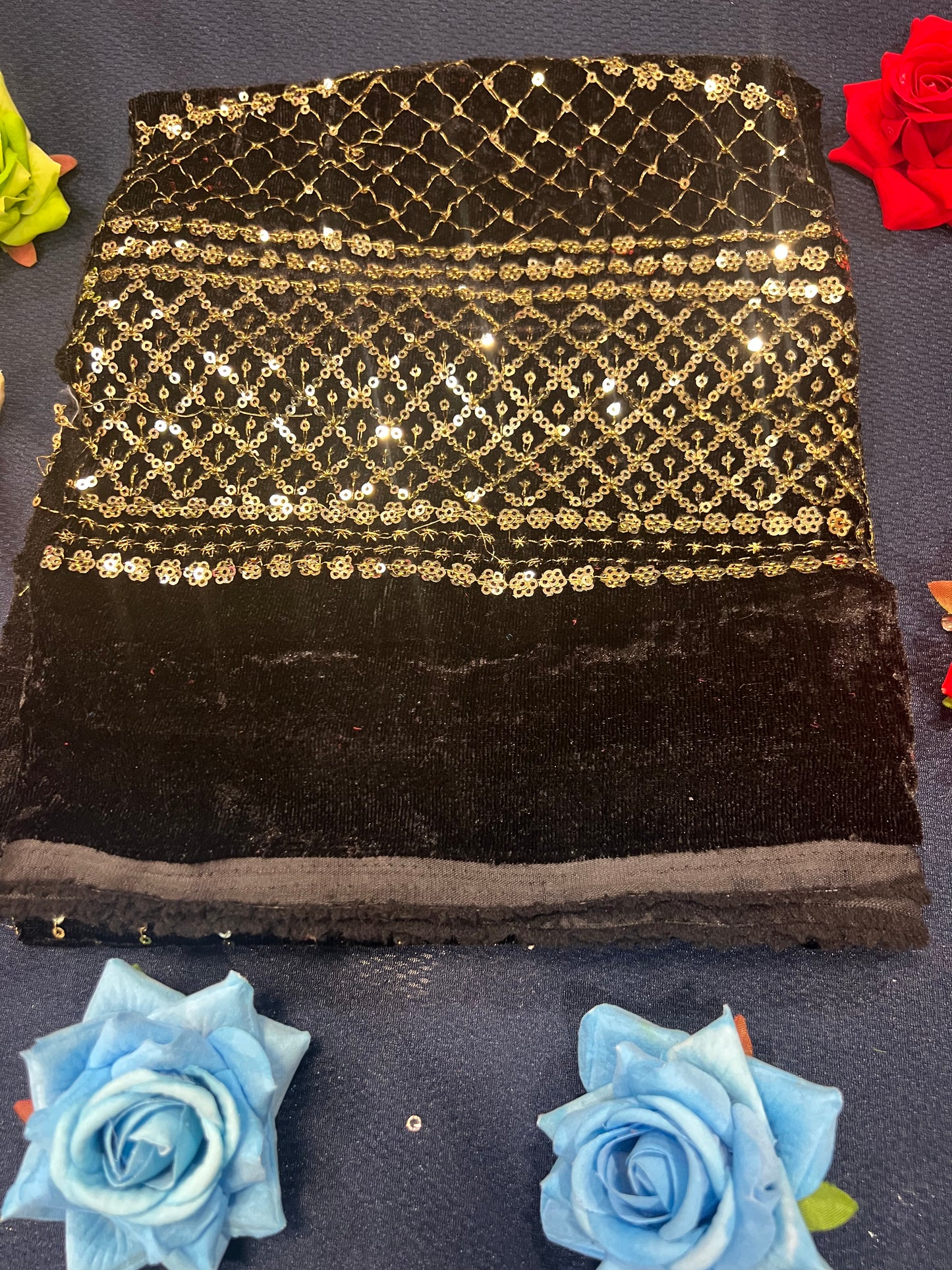 Velvet Blouse material 1 meter Navy Blue M6