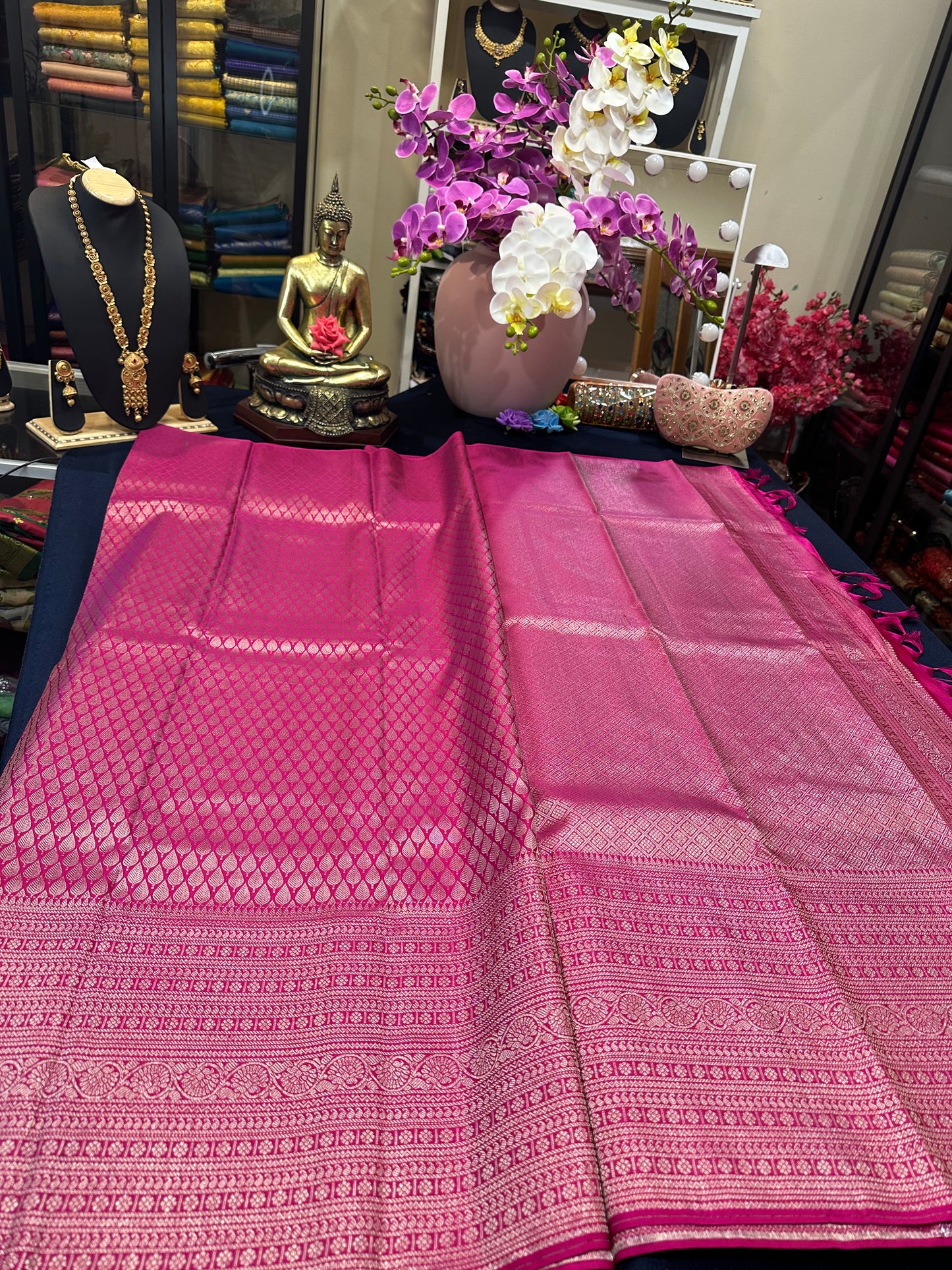 Kerala style Kanchipuram Pure Silk Pink Saree Matt Zari Kanjivaram Sari| SPK126