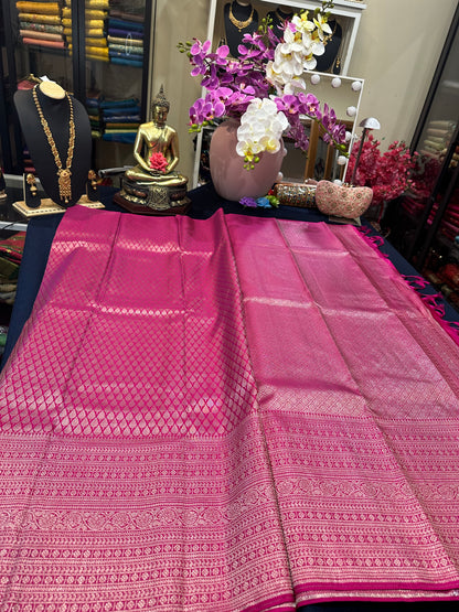Kerala style Kanchipuram Pure Silk Pink Saree Matt Zari Kanjivaram Sari| SPK126