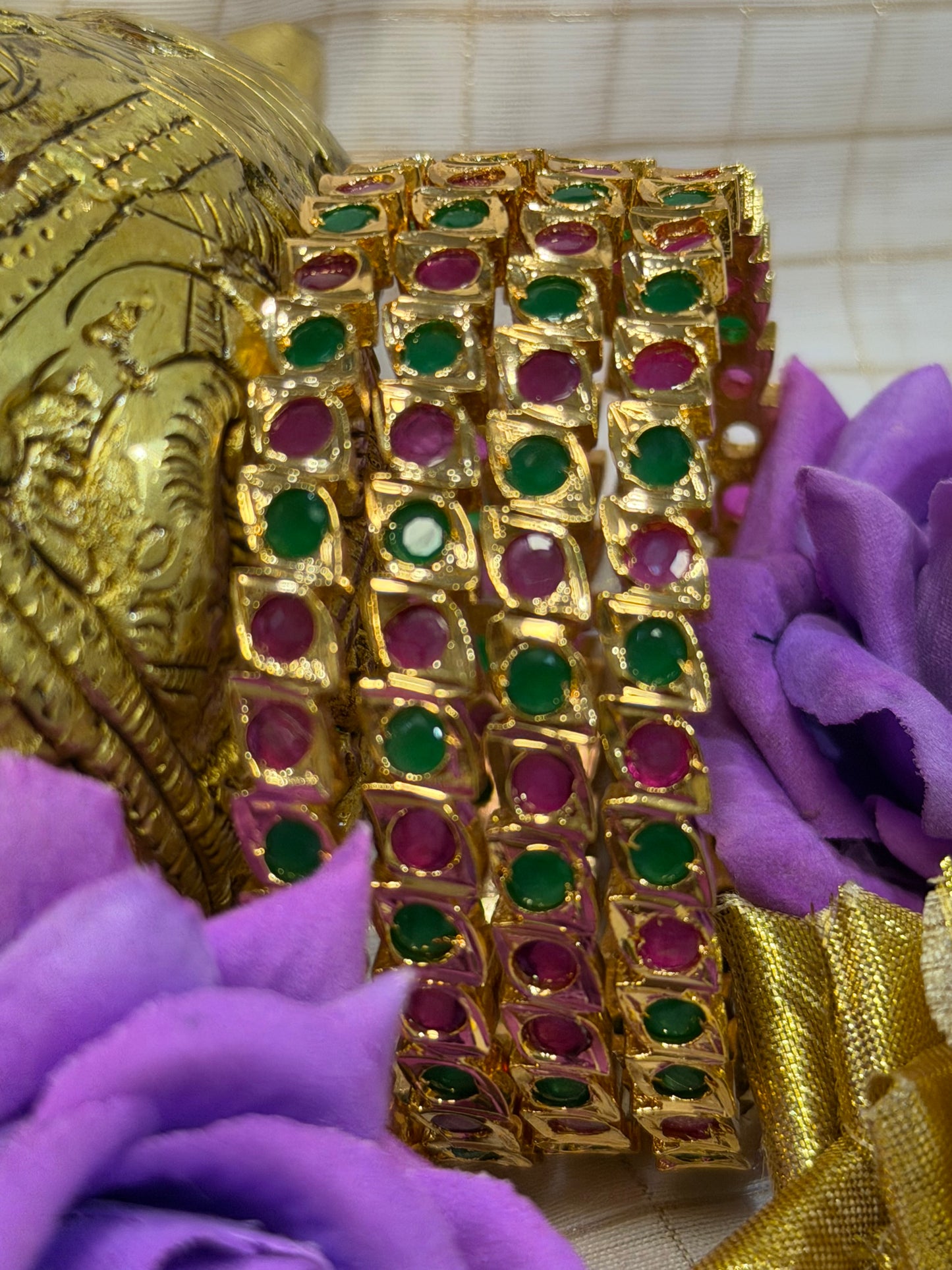 Indian Antique Impon Bangles Set Multi Hemp Stones B8