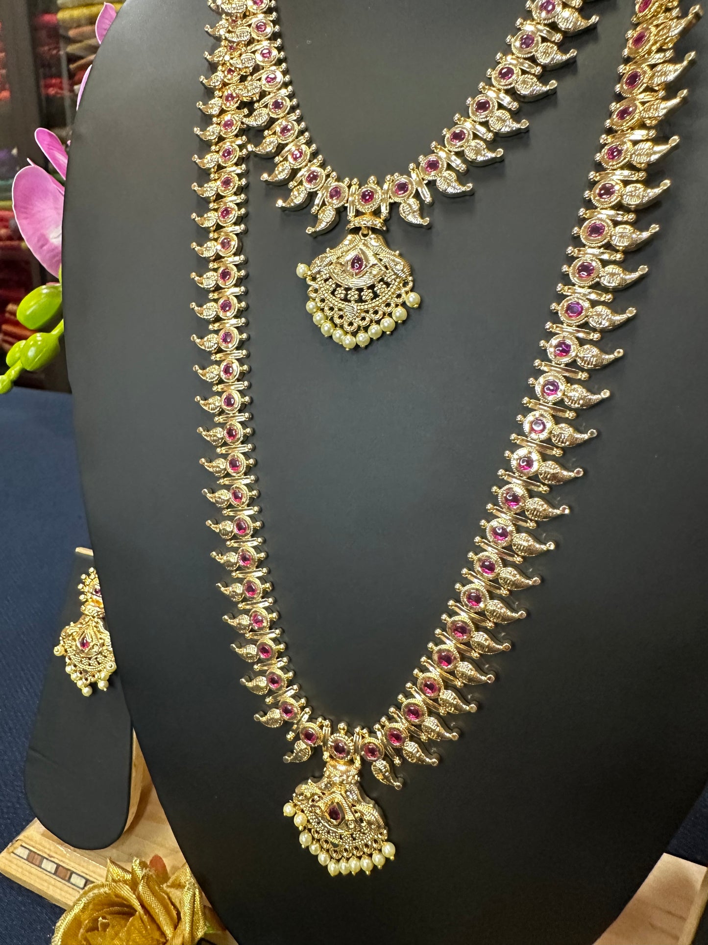 Forming Gold Indian Necklace Kerala Jewellery Ruby N47