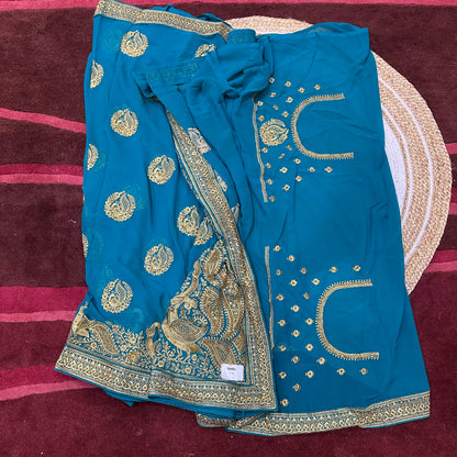 Georgette Sari Indian Fancy Party wear Saree Pink V3