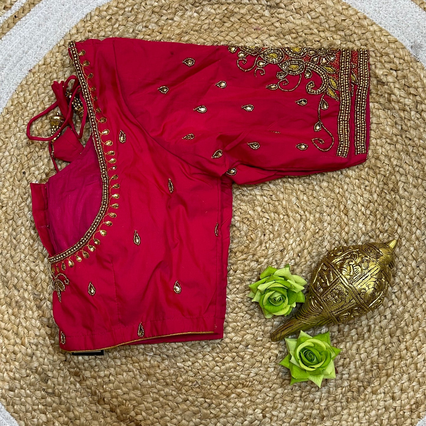 38” M Size 8 Aari Worked Sari Blouse Indian Saree Hot Pink B311