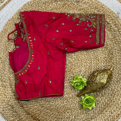 38” M Size 8 Aari Worked Sari Blouse Indian Saree Hot Pink B311