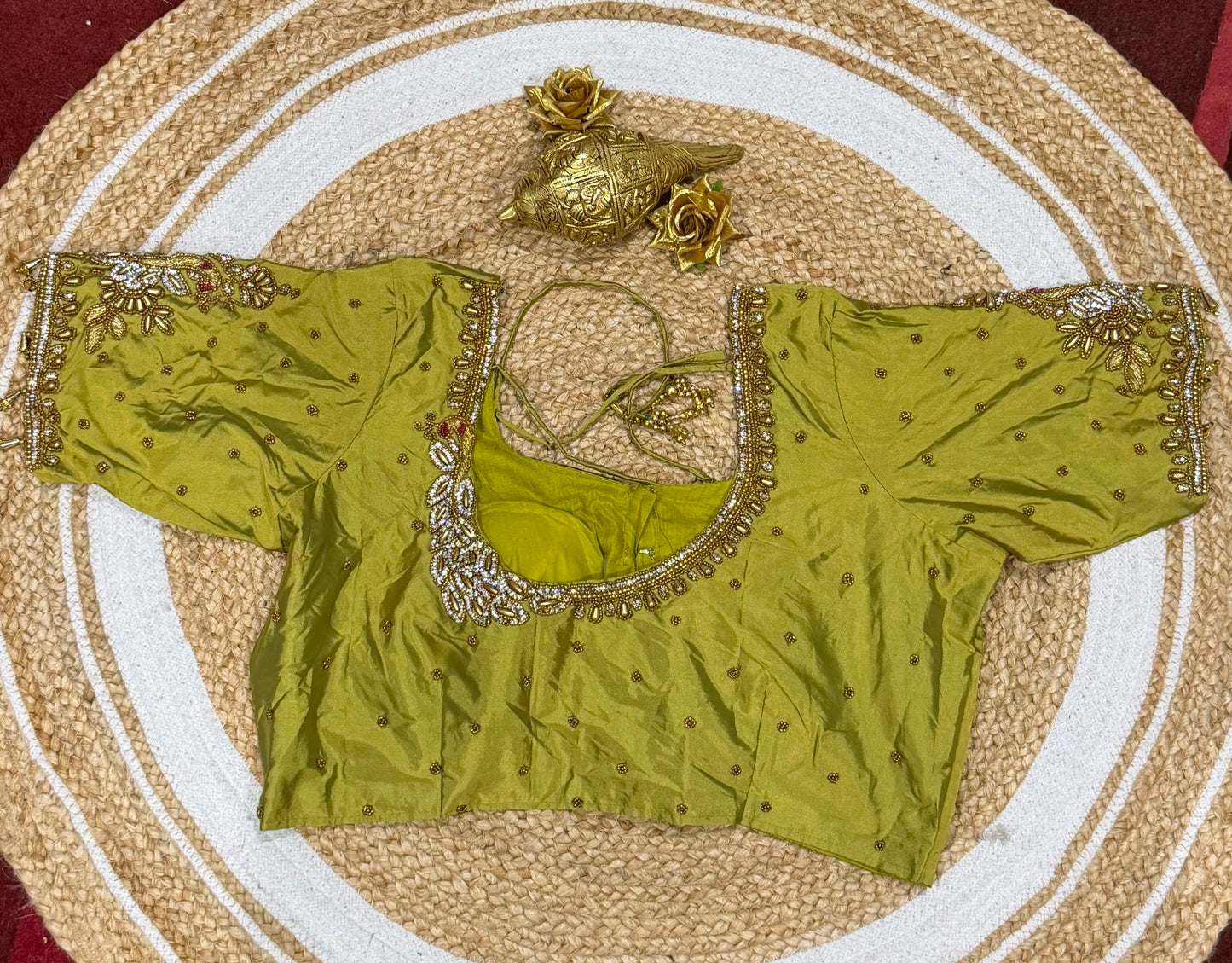 42” XL Size 12 size Aari Worked Sari Blouse Indian Saree Top Green B165