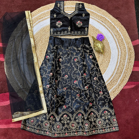 28” Size Age 5 to 6 Black Indian Lehenga Pavadai Sattai Skirt Top Lahenga G81
