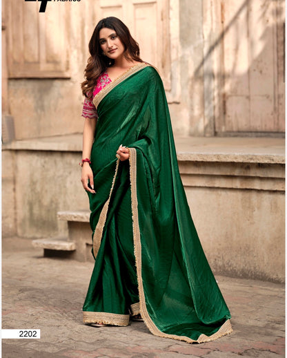 Indian Fancy Party wear Saree Fendi Silk Bollywood Plain Sari S147