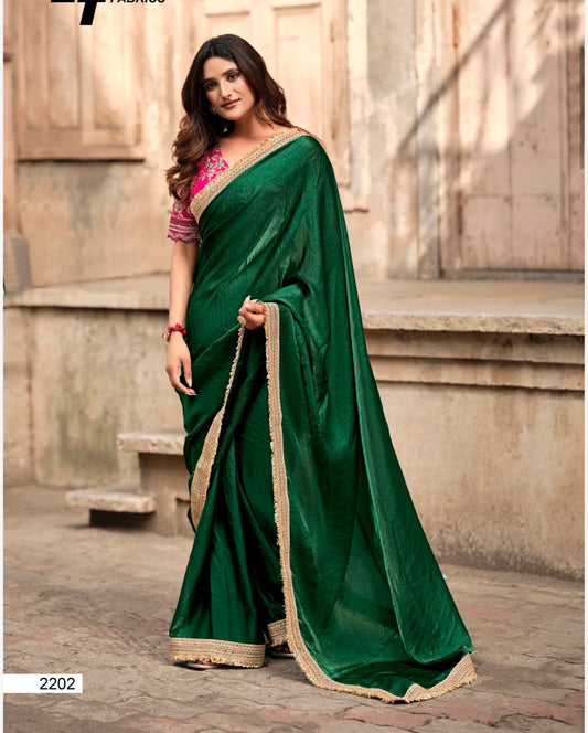 Indian Fancy Party wear Saree Fendi Silk Bollywood Plain Sari S147