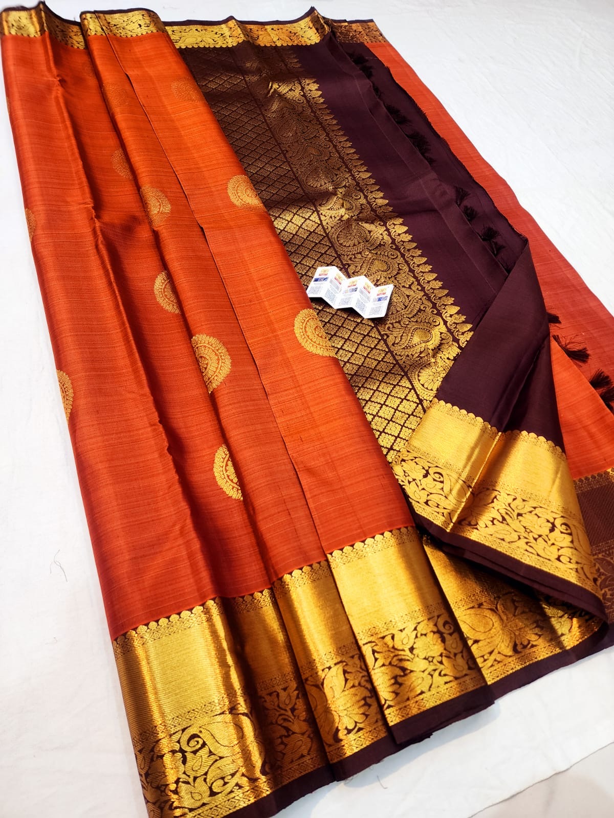 Kanchipuram Pure Silk Saree Bridal Rusty Orange Kanjivaram Sari SPK288