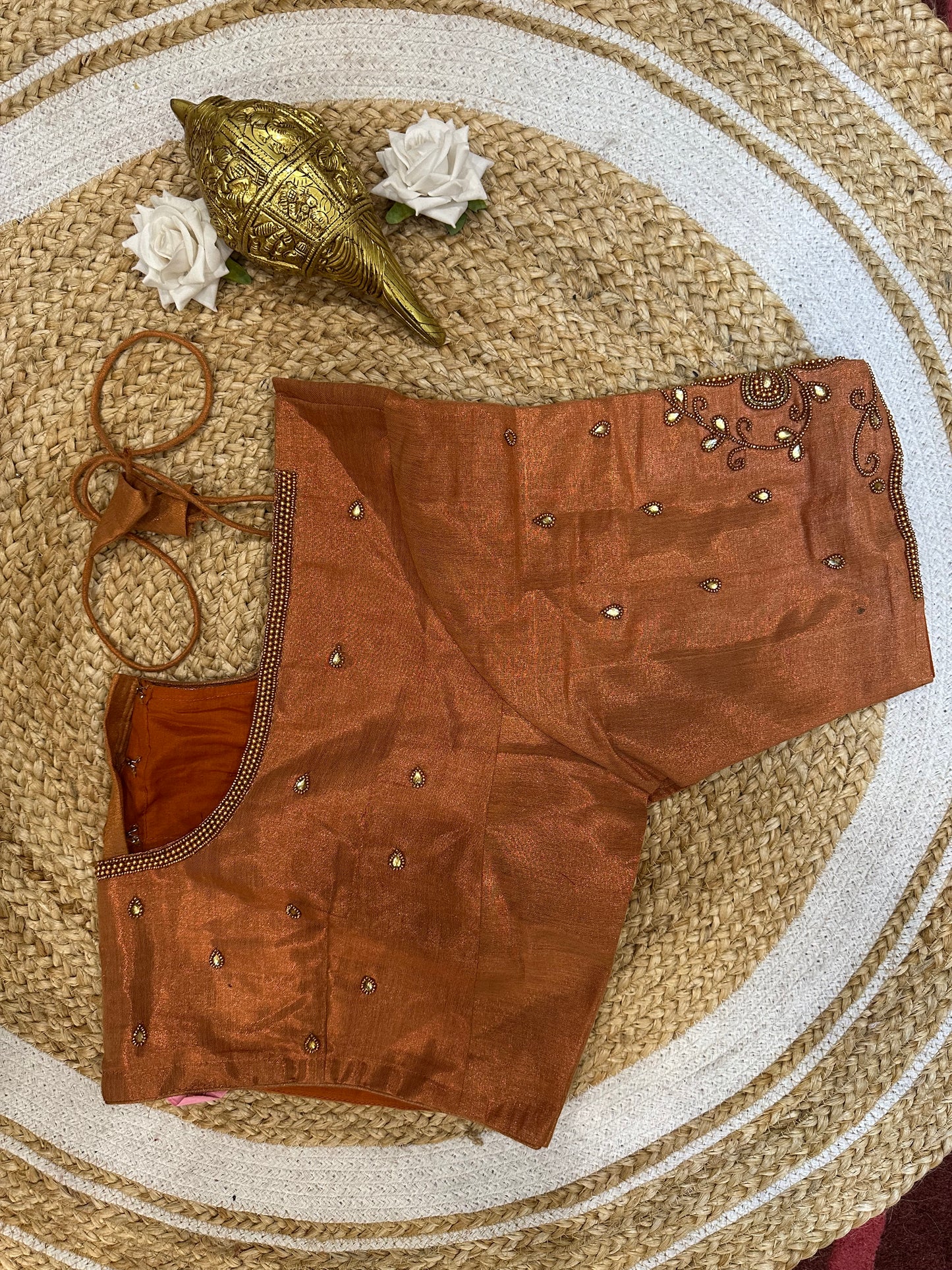 50” Size 20 Aari hand Worked Sari Blouse Indian Saree Top Choli Silk B46