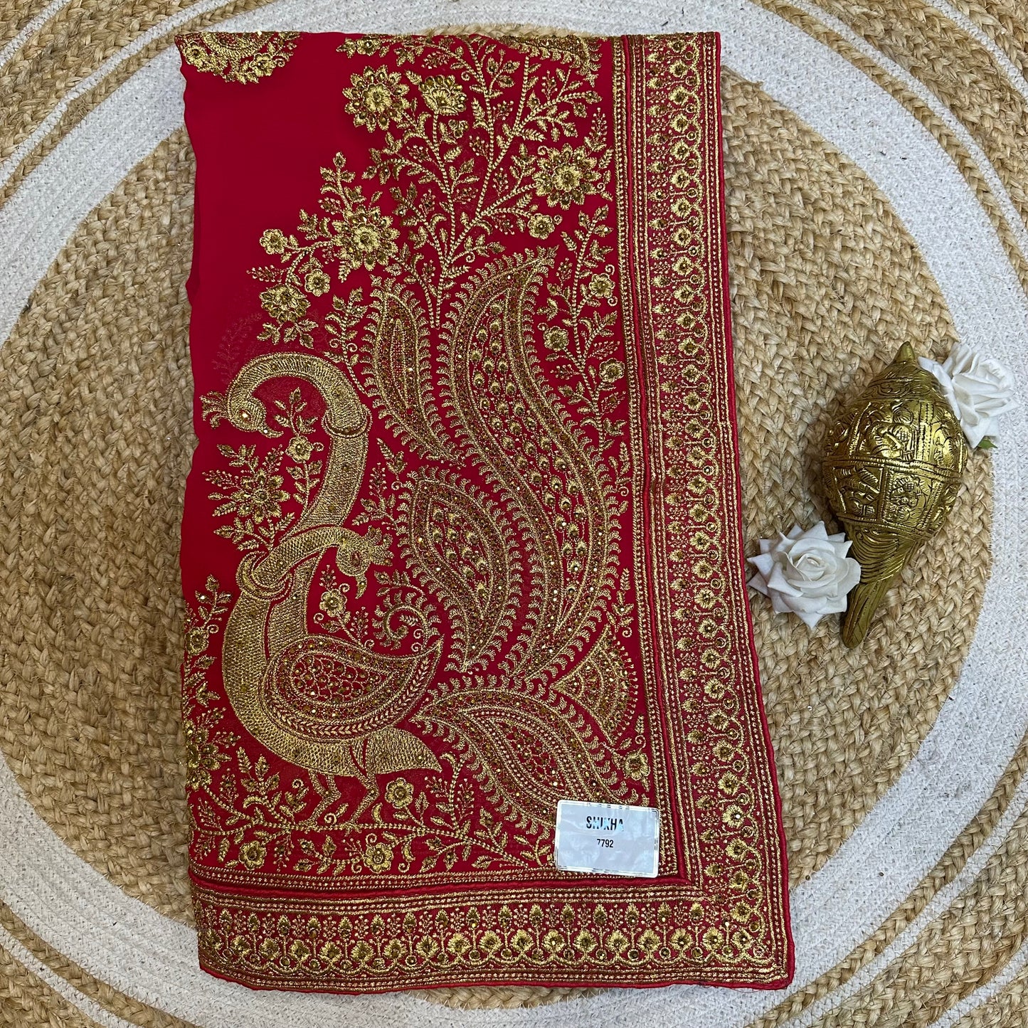 Georgette Sari Indian Fancy Party wear Saree Red V3