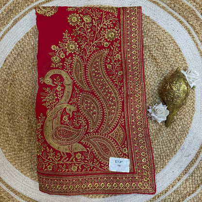 Georgette Sari Indian Fancy Party wear Saree Red V3