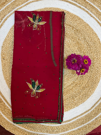 Chiffon Casual soft Sari Indian Fancy Saree Maroon S16