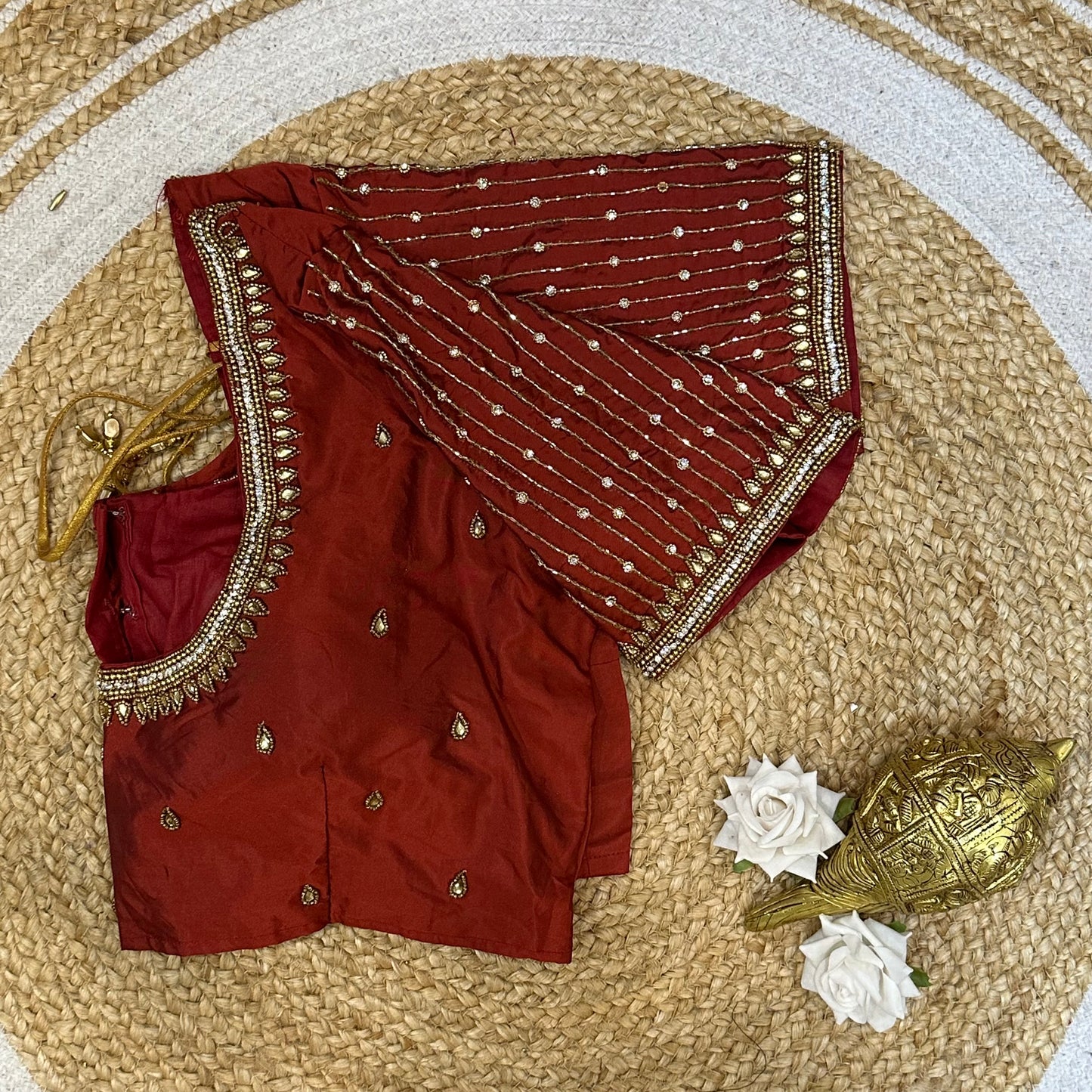 42” XL Size 12 size Aari Worked Sari Blouse Indian Saree Top Burnt Orange B229