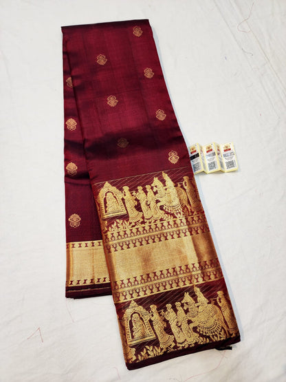 Kanchipuram Pure Silk Saree Maroon Kanjivaram Sari| SPK078