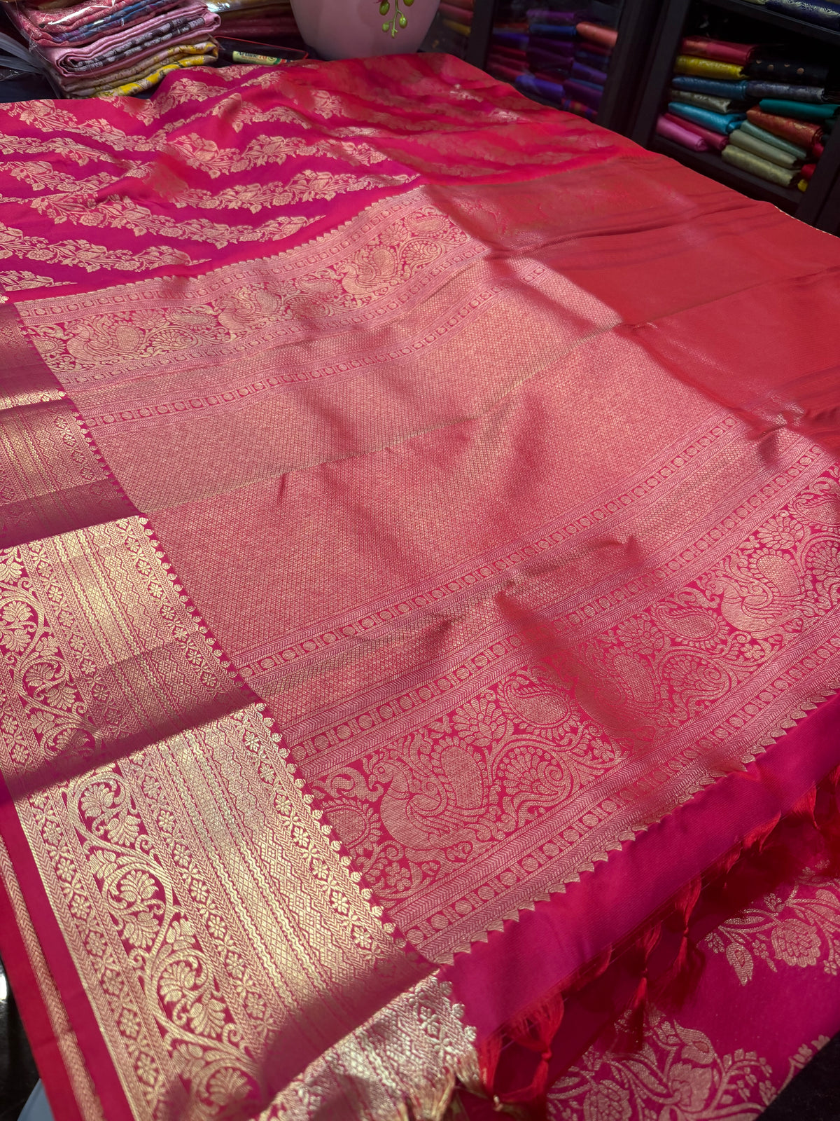 Kanchipuram Pure Silk Saree Bridal Reddish Pink Kanjivaram Sari SPK481
