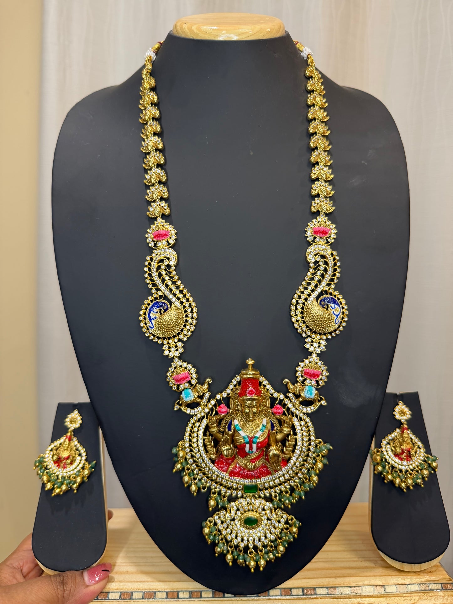 South Indian Brass Temple Jewellery Haram Necklace & Earrings Set N85