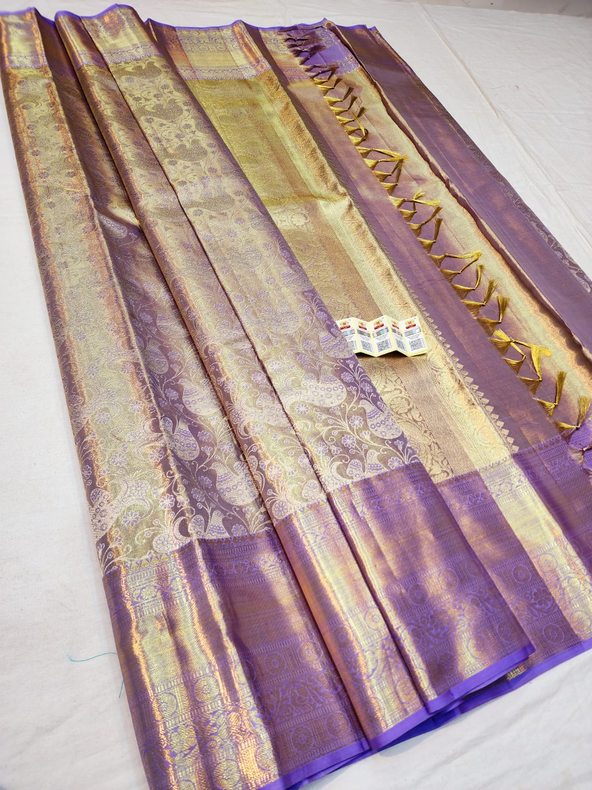 Bridal Tissue Kanchipuram Pure Silk Saree Lavender Kanjivaram Sari| SPK140