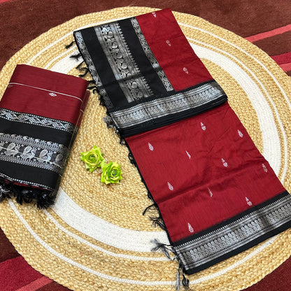 Maroon & Black Kalyani Silk Cotton Sari South Indian Saree S140
