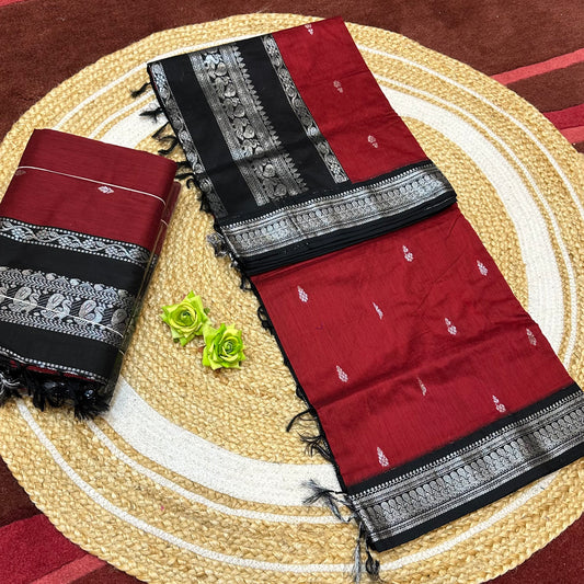 Maroon & Black Kalyani Silk Cotton Sari South Indian Saree S140