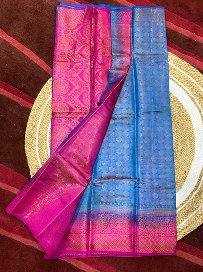 Bangalore Silk Sari Indian Fancy Saree Blue & Pink S69