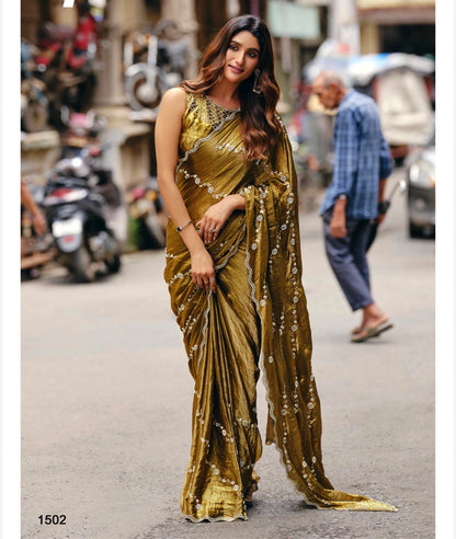 Indian Fancy Party wear Saree Fendi Silk Bollywood Sari C23